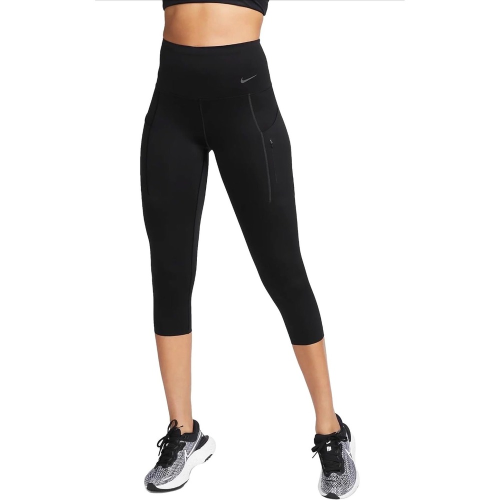 NEW Nike Go Womens Firm Support High Waisted Cropped Leggings Black Gym Small